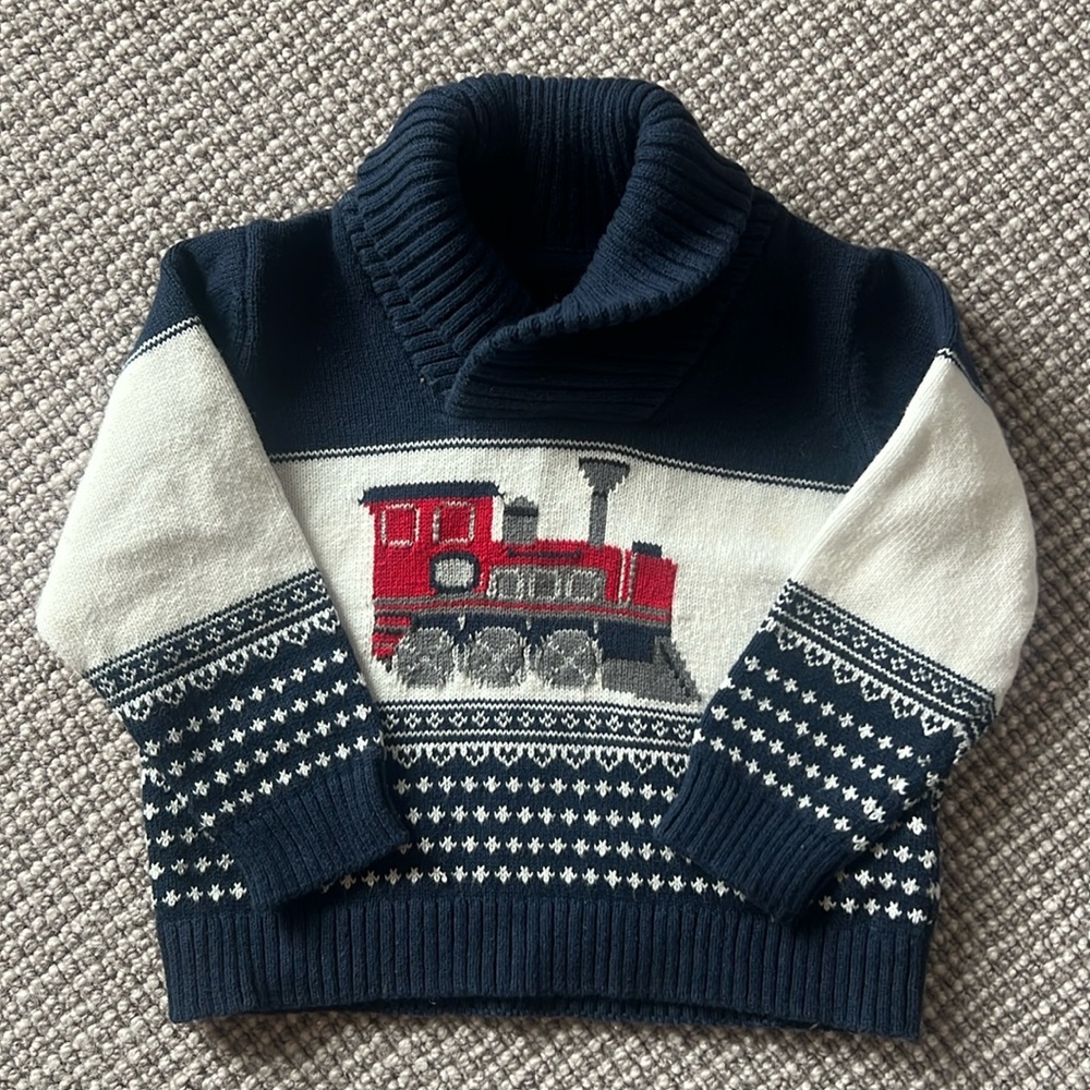 Janie & Jack baby boy Fair Isle Holiday Train Sweater 12-18mo
